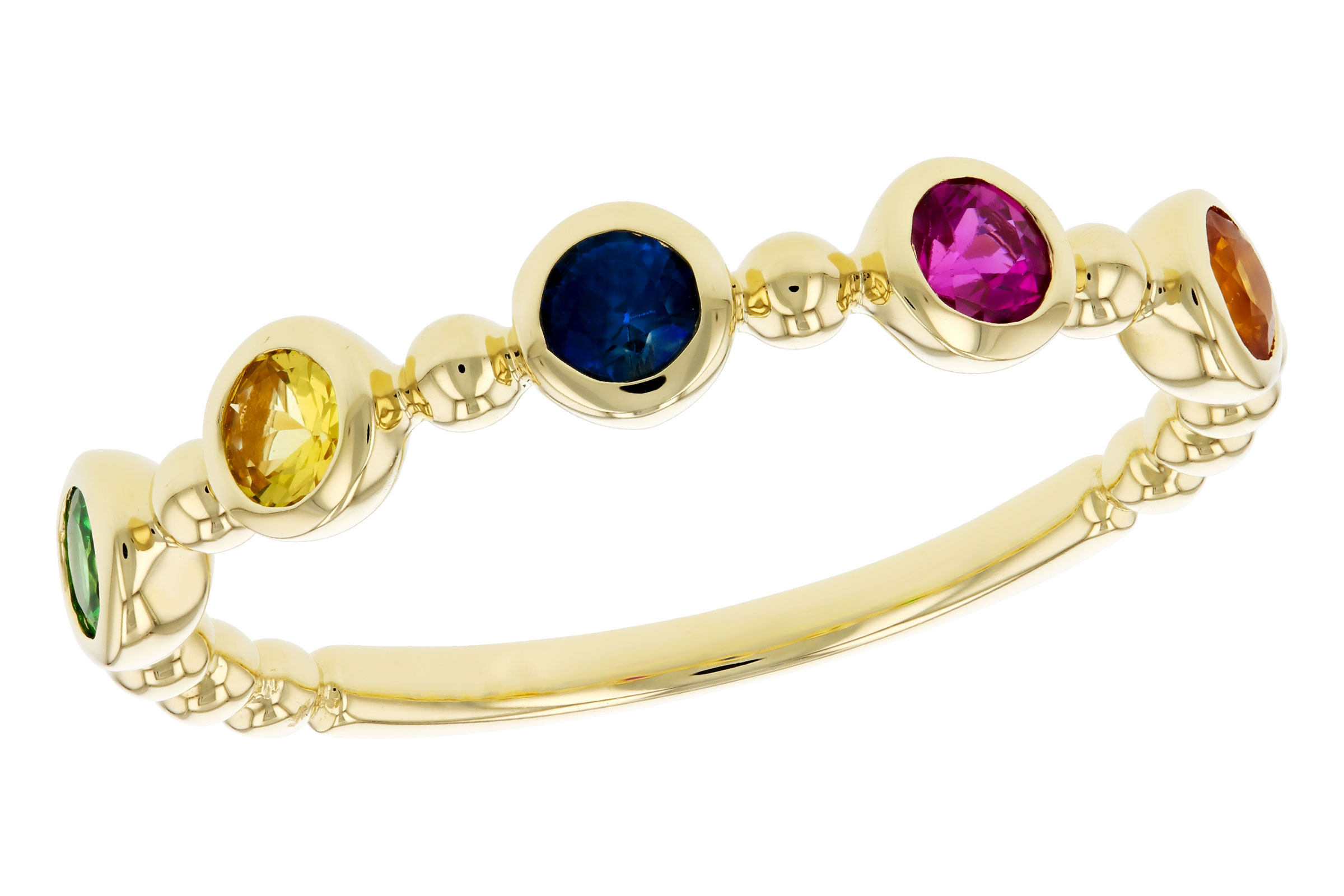 D330-27729: LDS WED RG .52 TW MULTI-COLOR SAPPH & GREEN GARNET