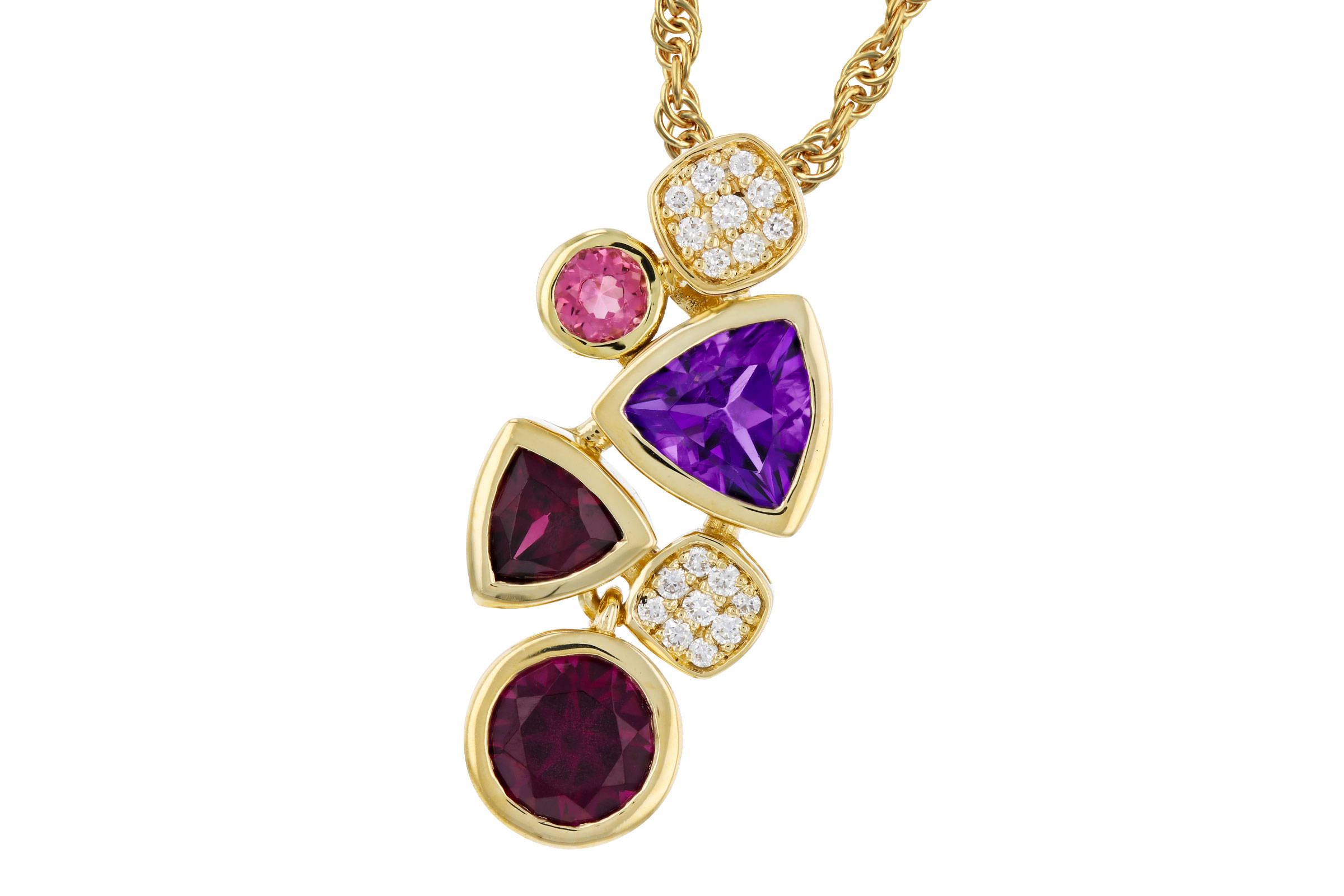 E330-29611: NECKLACE 1.34 SEMI-PREC (AM,RHO,PT) 1.40 TGW