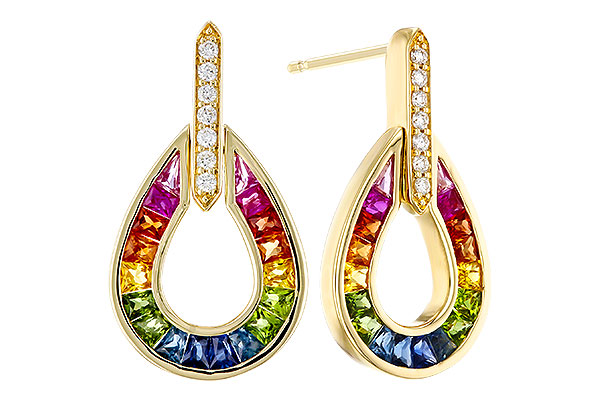 H329-39574: EARRINGS 1.18 MULTI-COLOR SAPP 1.25 TGW