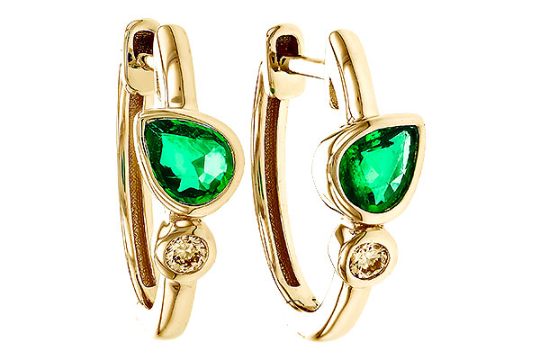 K329-41447: EARRINGS .38 TW EMERALD .44 TGW